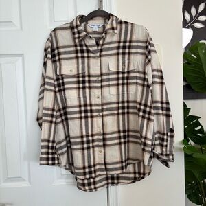 Old Navy Beige and Brown Plaid Shirt